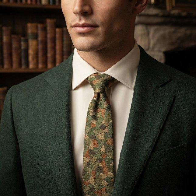 Olive Rust Mosaic Patchwork Texture Neck Tie (Creator Uploaded)