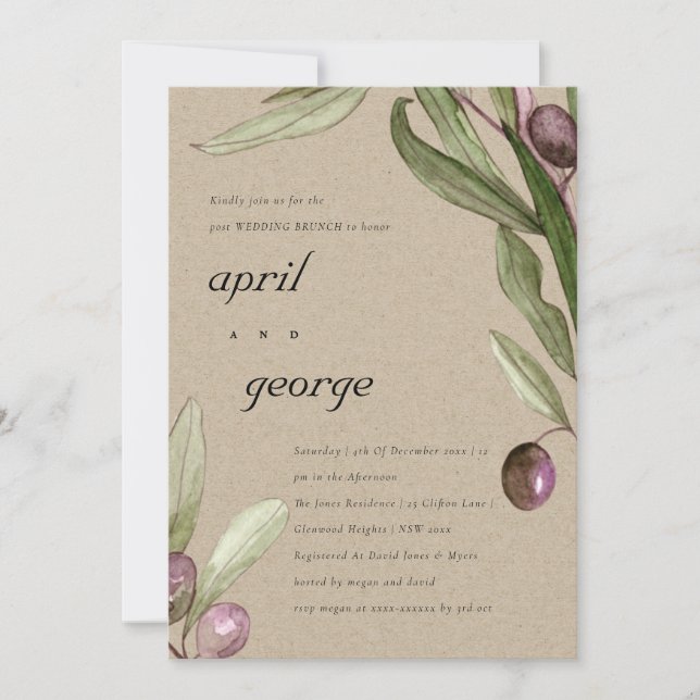 OLIVE RUSTIC KRAFT FAUNA POST WEDDING BRUNH INVITE (Front)