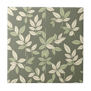 Olive Sage Botanical Leaves Pattern Ceramic Tile