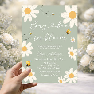 Olive Sage Daisy Retro Bay Bee Baby Shower Invitation