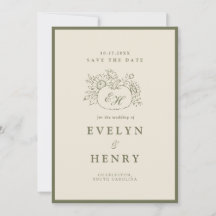 Olive Sage Fall Botanical Monogram Save the Date