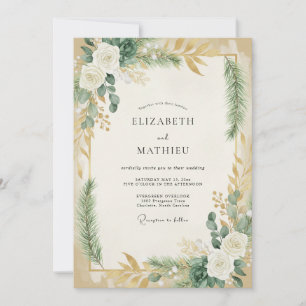 Olive Sage Gold Leafy Wedding Invitation