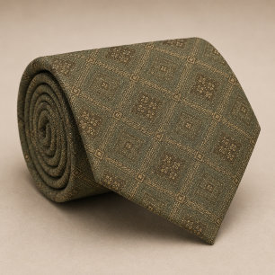 Olive Sage Green Diamond Geometric Neck Tie