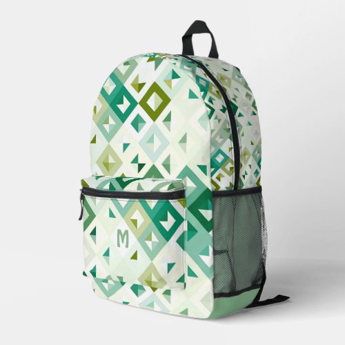 Olive Sage Green Ivory Midcentury Squares Pattern Printed Backpack