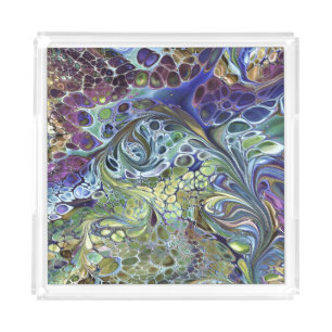 Olive sage green, purple blue burgundy abstract acrylic tray