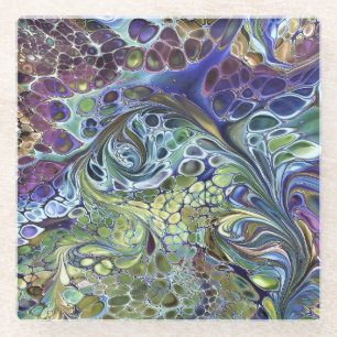 Olive sage green, purple blue burgundy abstract c glass coaster