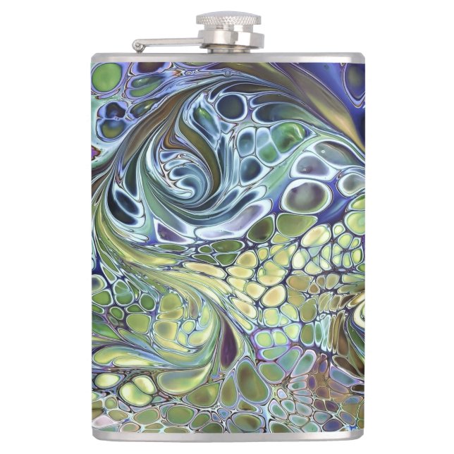 Olive sage green, purple blue burgundy abstract flask (Front)