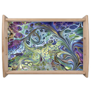 Olive sage green, purple blue burgundy abstract serving tray