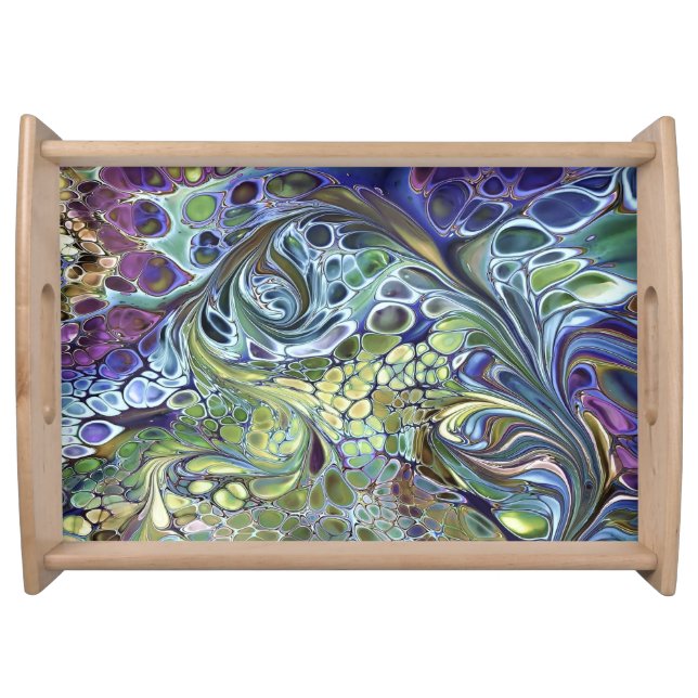 Olive sage green, purple blue burgundy abstract serving tray (Front)