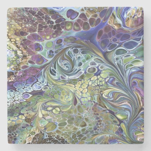 Olive sage green purple blue burgundy abstract stone coaster