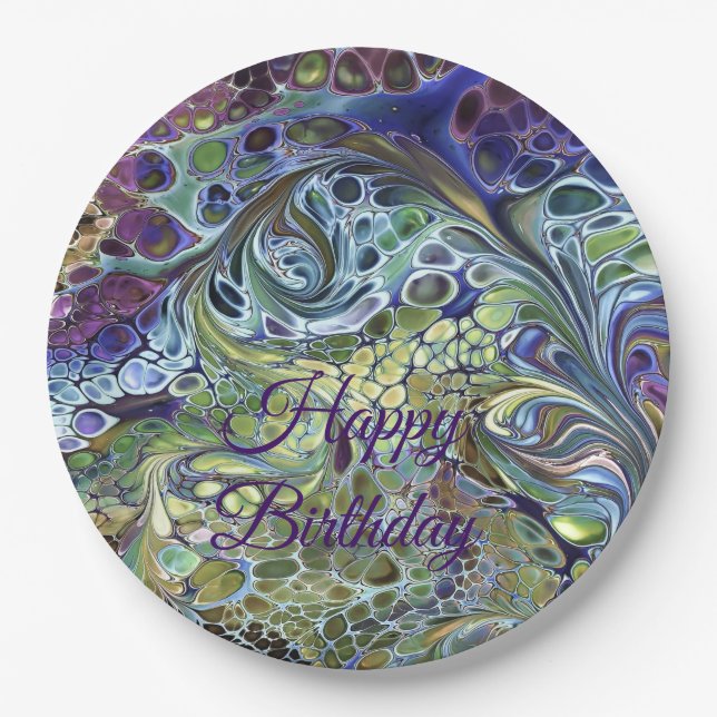 Olive sage green, purple blue burgundy Birthday Paper Plates (Front)