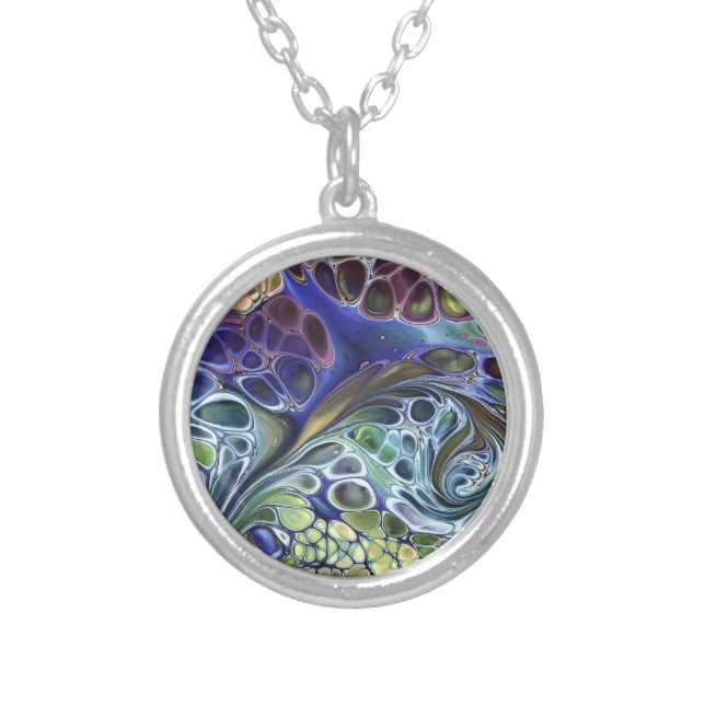 Olive sage green, purple blue burgundy silver plated necklace (Front)