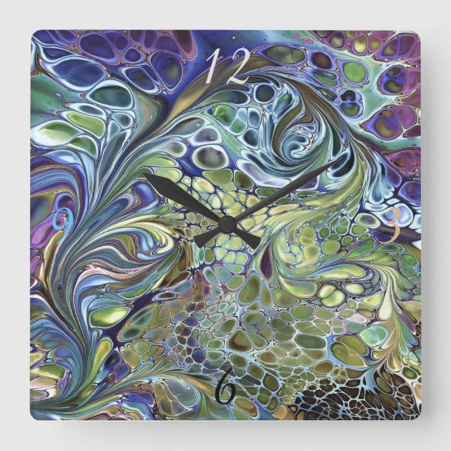 Olive sage green, purple blue burgundy square wall clock (Front)