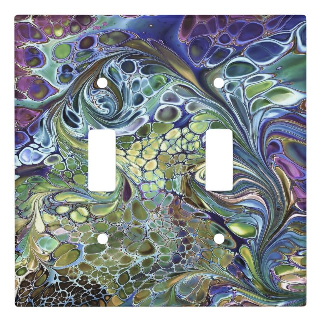 Olive sage green, purple blue burgundy swirls light switch cover (Front)