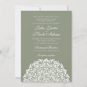 Olive Sage Green Whimsical Floral Mandala Wedding Invitation