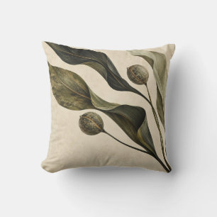 Olive Sage Leaves Botanical Branch Throw Pillow