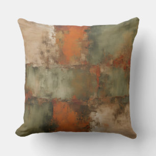 Olive Sage Orange Rust Beige Abstract Throw Pillow