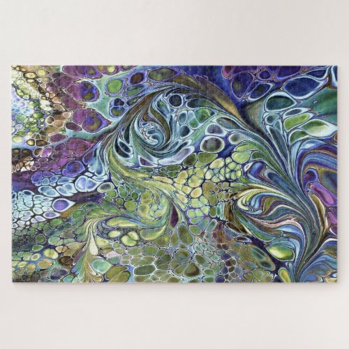 Olive Sage purple blue gold leafy bubbles abstract Jigsaw Puzzle