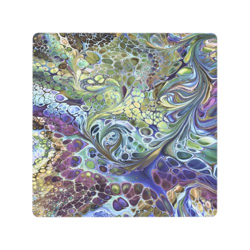 Olive Sage purple blue gold leafy bubbles abstract Metal Print