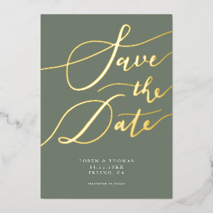 Olive Save The Date Calligraphy Foil Invitation