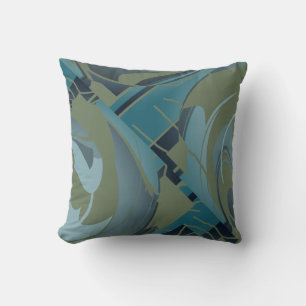Olive Seafoam Gray Diagonal Floral Design Throw Pillow