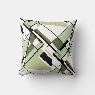 Olive Shades, Black, White Abstract Angular Design Throw Pillow