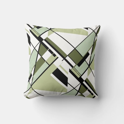 Olive Shades Black White Abstract Angular Design Throw Pillow