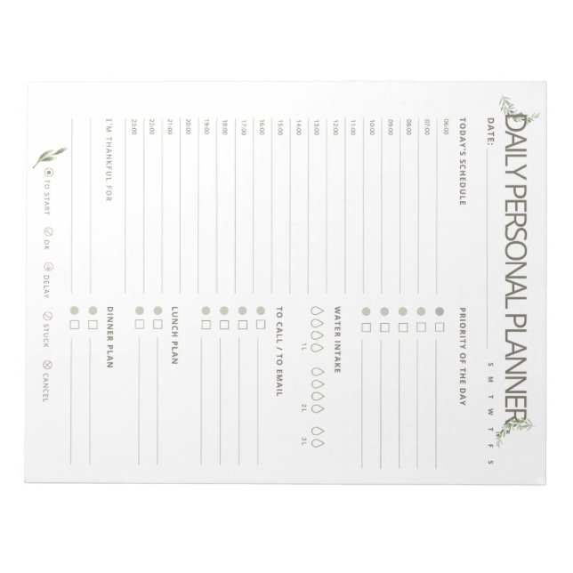 Olive Simple Daily Planner Notepad (Front)