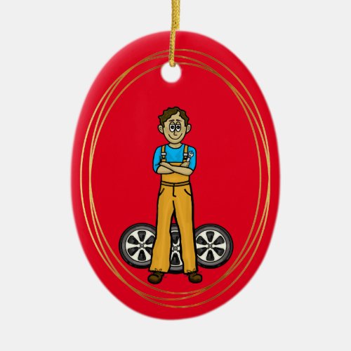 Olive Skin Male Mechanic Christmas Ornament Name