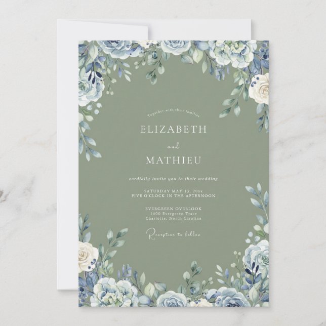 Olive Slate Ranunculus Eucalyptus Wedding Invitation (Front)