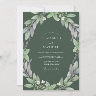 Olive Soft Mauve Leafy Wedding Invitation