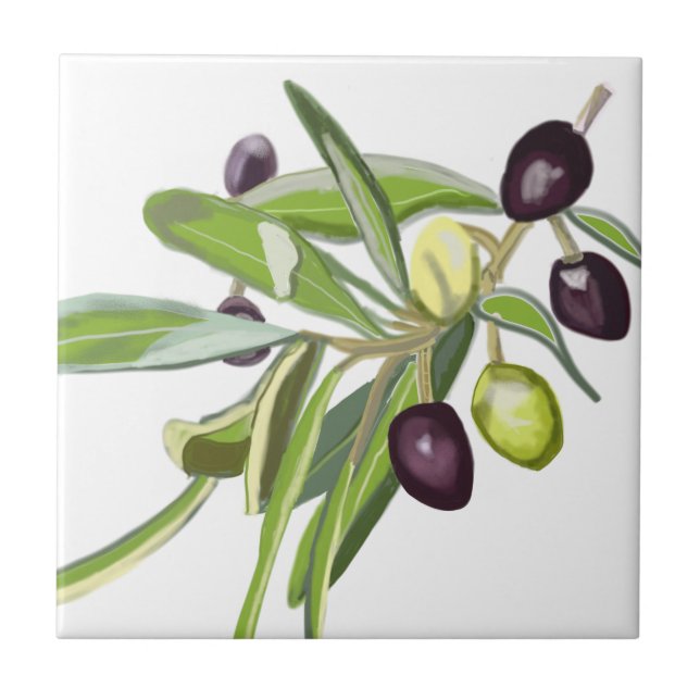 Olive Spray  Ceramic Tile (Front)