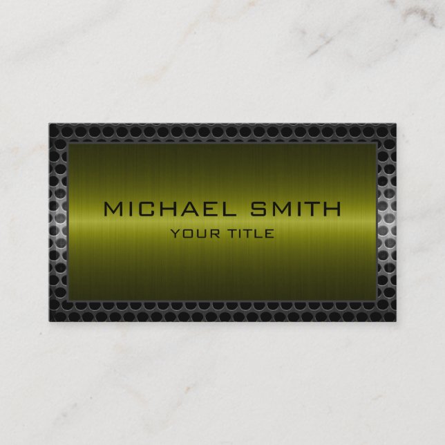 Olive Stainless Steel Modern Metal Border Business Card (Front)