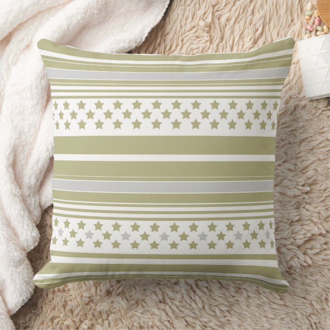 Olive striped pattern with stars throw pillow (Blanket)