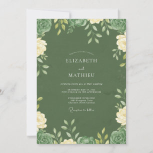 Olive Succulent Watercolor Wedding Invitation