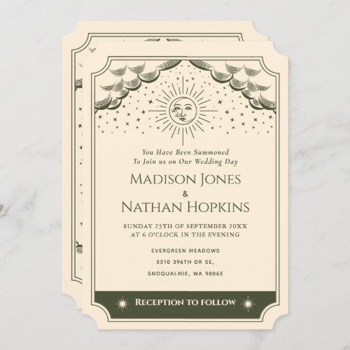 Olive Sun and Moon Tarot Card Wedding Invitation