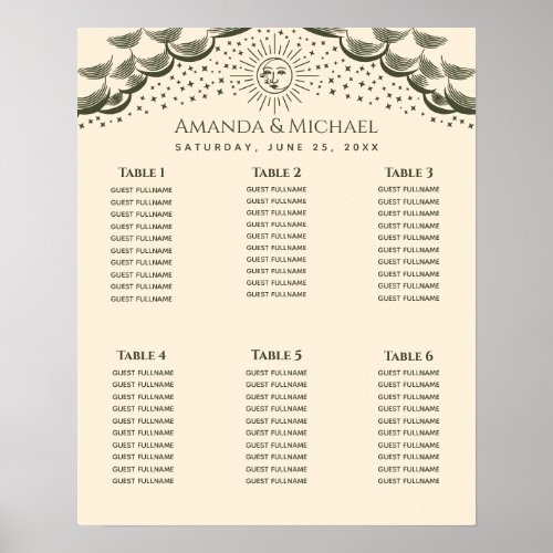 Olive Sun Moon Tarot Card Wedding Seating Chart