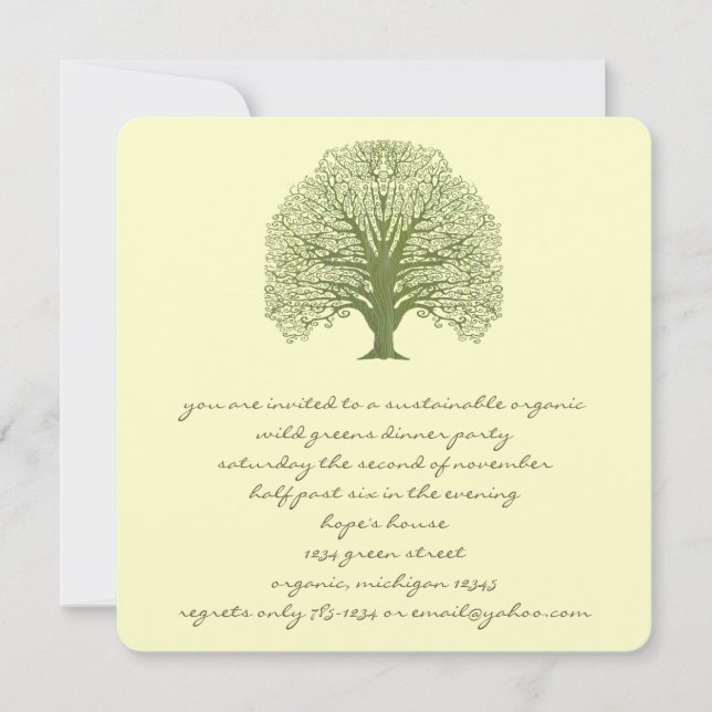 Olive Swirl Tree Invitation (Front)