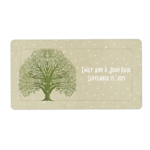 Olive Swirl Tree on Wood Grain Stars Save the Date Label