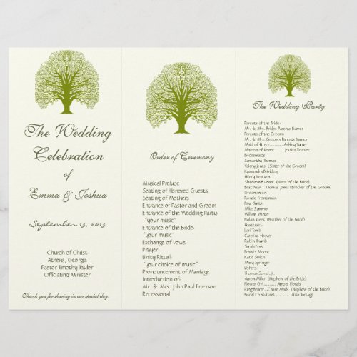 Olive Swirl Tree TriFold Wedding Program