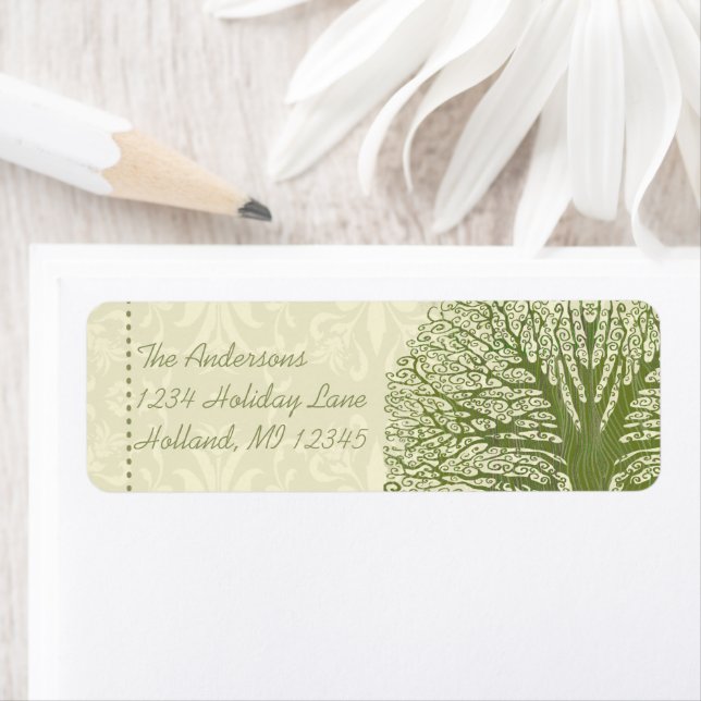 Olive Swirl Whimsical Tree Return Address Labels (Insitu)