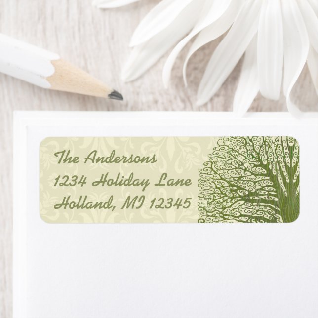 Olive Swirl Whimsical Tree Return Address Labels (Insitu)