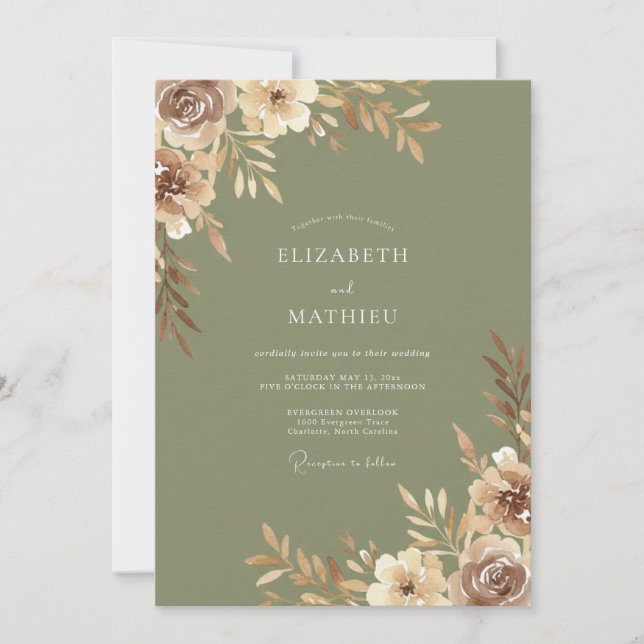 Olive Tan Foliage Eucalyptus Wedding Invitation (Front)