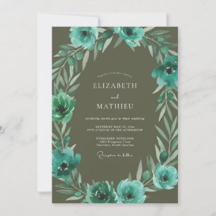 Olive Teal Anemone Wedding Invitation