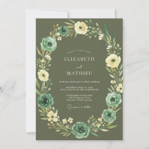 Olive Teal Leafy Wedding Invitation