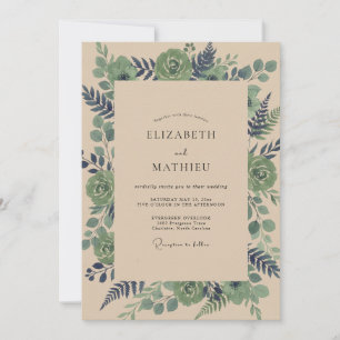 Olive Teal Succulent Eucalyptus Wedding Invitation