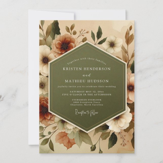 Olive Terracotta Autumnal Wedding Invitation (Front)