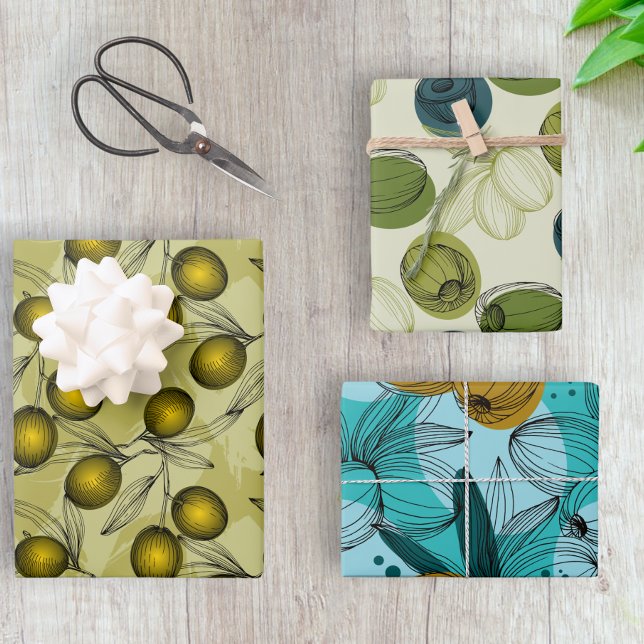 Olive Themed Coordinating Pattern Wrapping Paper Sheets (Creator Uploaded)