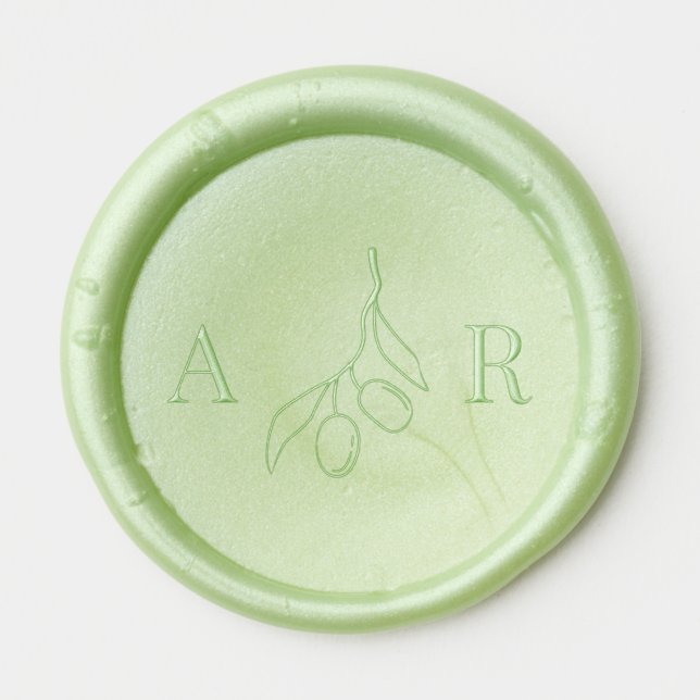 Olive Tree Branch Monogram Italy Italian Wedding Wax Seal Sticker (Front)