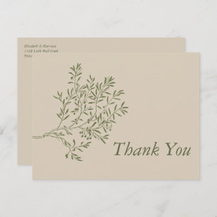 Olive Tree Branch, Rustic & Minimalistic Thank You Postcard